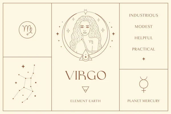Panna Zodiak Sign Design Ilustracje. Element wektorowy ezoteryczny, ikona — Wektor stockowy