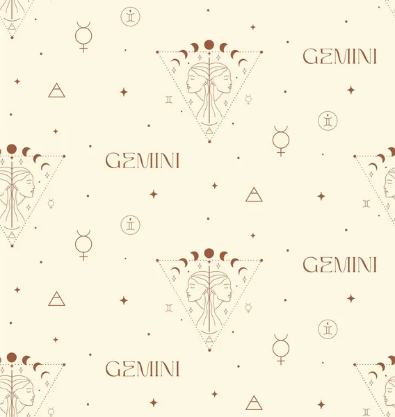 Kontekst zodiaku Gemini Bezszwowy wzór. Znaki astrologiczne 1 — Wektor stockowy