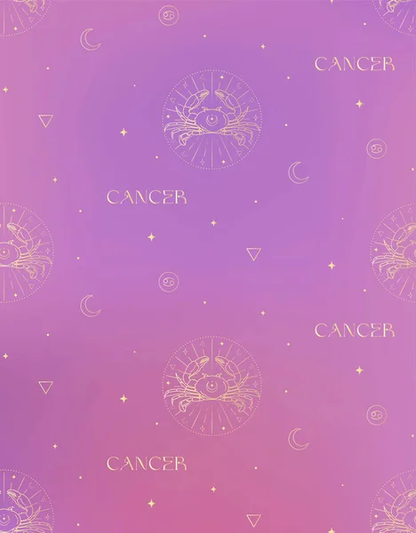 Zodiac Cancer Gold Hintergrund Nahtlose Muster Esoterische Abstrakte Logo Mystische — Stockvektor