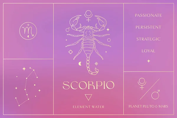 Scorpio Zodiac Sign Golden Design Esoteric Abstract Logo Mystic Spiritual — Vettoriale Stock