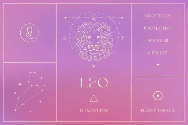 Leo Zodiac Sign Golden Design Esoteric Abstract Logo Mystic Spiritual — Image vectorielle