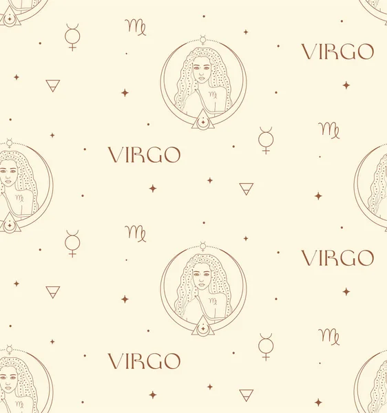 Zodiac Virgo Background Seamless Pattern Mystic Spiritual Astrology Signs — Stockový vektor