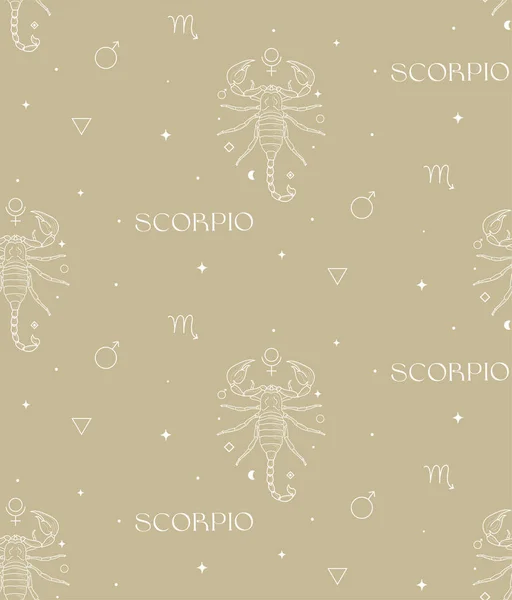 Zodiac Scorpio Background Seamless Pattern White Mystic Spiritual Astrology Signs — Stockvector