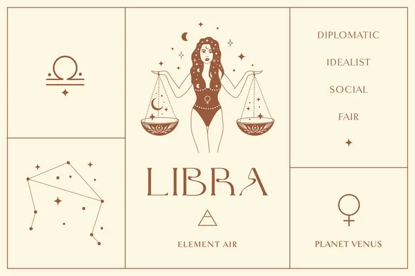 Libra Zodiac Sign Design Esoteric Abstract Logo Mystic Spiritual Symbols — Image vectorielle