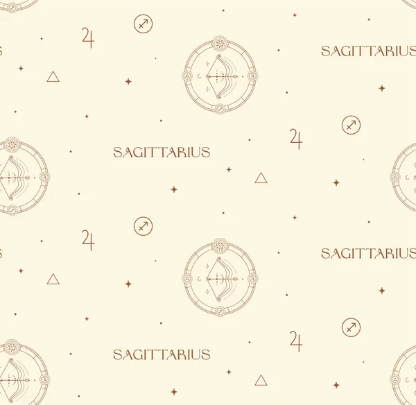 Zodíaco Sagitario Antecedentes Sin Costura Patrón Signos Astrología Espiritual Mística — Archivo Imágenes Vectoriales