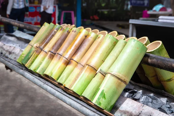 Sticky rice cooked in a bamboo tube by adding coconut milk and then burning until cooked,Khao Lam is popular with Thai people