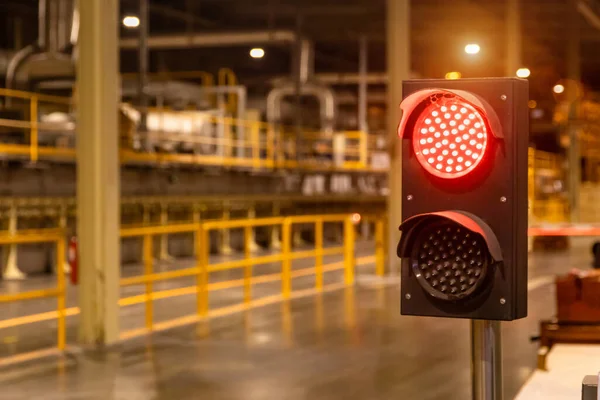 red symbol light of Barrier Gate or Barrier fences show status used to control the passage of cars in the factory for safet