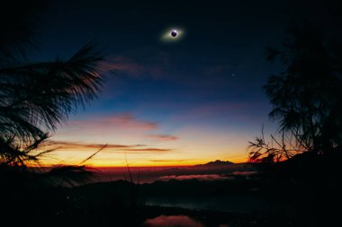 Renkli bir gökyüzünde güneş tutulması.