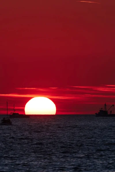 Gros Lever Soleil Coucher Soleil Sur Horizon Mer Océan Avec — Photo