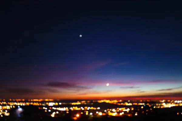 Imagen Fuera Foco Luna Creciente Joven Planetas Cielo Colorido — Foto de Stock