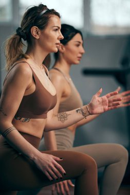 Spor salonunda çalışan güzel kadınlar. Güzel vücutlu yetişkin kadınlar..