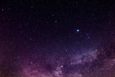 Samanyolu yıldızları ve takımyıldızları akşam gökyüzünde.