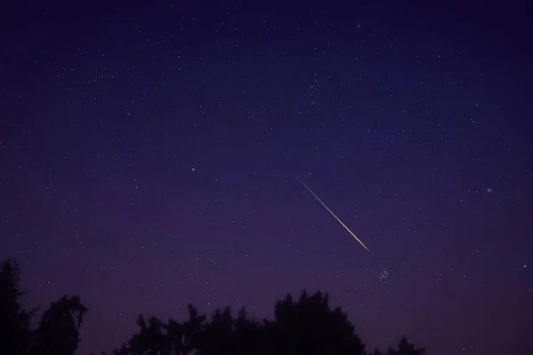 Estrelas Rasto Meteoros Céu Noite — Fotografia de Stock