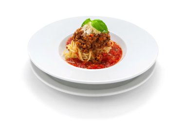 Beyaz tabakta bolognese makarna