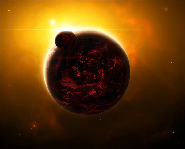 lav uydu moon ile kaplı bir gezegende yörünge görünümü