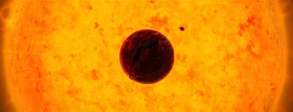 Exploderende zon die is bezig met het vernietigen van de aarde en de maan — Stockfoto