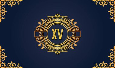 Kraliyet vintage baş harfi XV logosu. Bu logo, yaratıcı bir şekilde lüks yazı karakterine sahip. Hangi şirket veya markanın bu ilk adımı atadığı için uygun olacaktır..