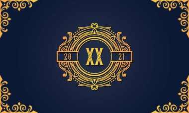 Kraliyet vintage baş harfi XX logosu. Bu logo, yaratıcı bir şekilde lüks yazı karakterine sahip. Hangi şirket veya markanın bu ilk adımı atadığı için uygun olacaktır..