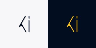 Minimalist soyut başlangıç harfleri KI logosu. Bu logo, yaratıcı bir şekilde soyut yazı karakterine sahip. Hangi şirket ya da markanın başlattığı bu başlangıç noktası için uygun olacaktır..