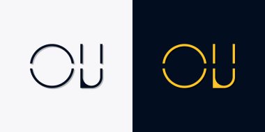 Minimalist soyut başlangıç harfleri OU logosu. Bu logo, yaratıcı bir şekilde soyut yazı karakterine sahip. Hangi şirket ya da markanın başlattığı bu başlangıç noktası için uygun olacaktır..