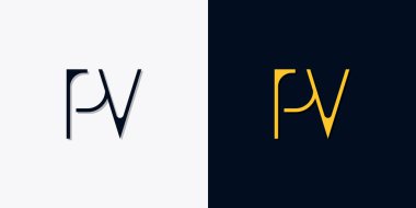 Minimalist soyut PV logosu. Bu logo, yaratıcı bir şekilde soyut yazı karakterine sahip. Hangi şirket ya da markanın başlattığı bu başlangıç noktası için uygun olacaktır..