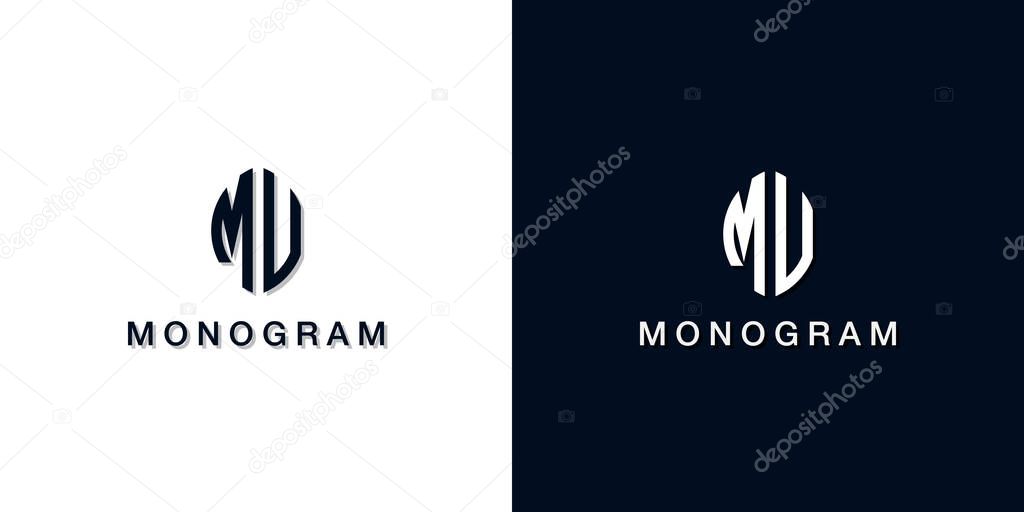 Leaf style initial letter MU monogram logo. This logo incorporate with two creative letters in the creative way. It will be suitable for which company or brand name starts those initial letters.
