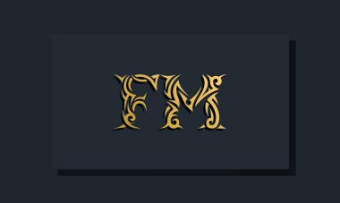 Luxury initial letters FM logo design. It will be use for Restaurant, Royalty, Boutique, Hotel, Heraldic, Jewelry, Fashion and other vector illustration