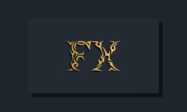 Luxury initial letters FX logo design. It will be use for Restaurant, Royalty, Boutique, Hotel, Heraldic, Jewelry, Fashion and other vector illustration