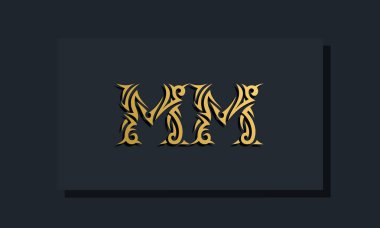 Lüks başlangıç harfleri MM logo tasarımı. Restoran, Kraliyet, Butik, Otel, Heraldik, Mücevher, Moda ve diğer vektör illüstrasyonları için kullanılacak