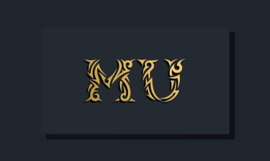 Lüks ilk harfler MU logo tasarımı. Restoran, Kraliyet, Butik, Otel, Heraldik, Mücevher, Moda ve diğer vektör illüstrasyonları için kullanılacak