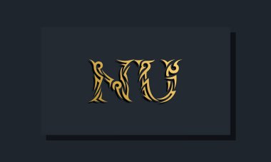 Lüks ilk harfler NU logo tasarımı. Restoran, Kraliyet, Butik, Otel, Heraldik, Mücevher, Moda ve diğer vektör illüstrasyonları için kullanılacak