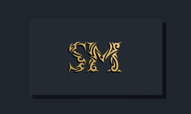 Lüks başlangıç harfleri SM logo tasarımı. Restoran, Kraliyet, Butik, Otel, Heraldik, Mücevher, Moda ve diğer vektör illüstrasyonları için kullanılacak