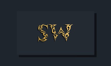 Lüks ilk harfler SW logo tasarımı. Restoran, Kraliyet, Butik, Otel, Heraldik, Mücevher, Moda ve diğer vektör illüstrasyonları için kullanılacak