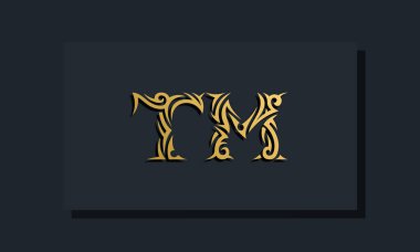 Lüks ilk harfler TM logo tasarımı. Restoran, Kraliyet, Butik, Otel, Heraldik, Mücevher, Moda ve diğer vektör illüstrasyonları için kullanılacak