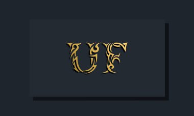 Lüks ilk harfler UF logo tasarımı. Restoran, Kraliyet, Butik, Otel, Heraldik, Mücevher, Moda ve diğer vektör illüstrasyonları için kullanılacak