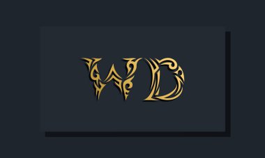 Lüks ilk harfler WD logo tasarımı. Restoran, Kraliyet, Butik, Otel, Heraldik, Mücevher, Moda ve diğer vektör illüstrasyonları için kullanılacak