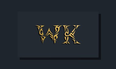 Lüks ilk harfler WK logo tasarımı. Restoran, Kraliyet, Butik, Otel, Heraldik, Mücevher, Moda ve diğer vektör illüstrasyonları için kullanılacak