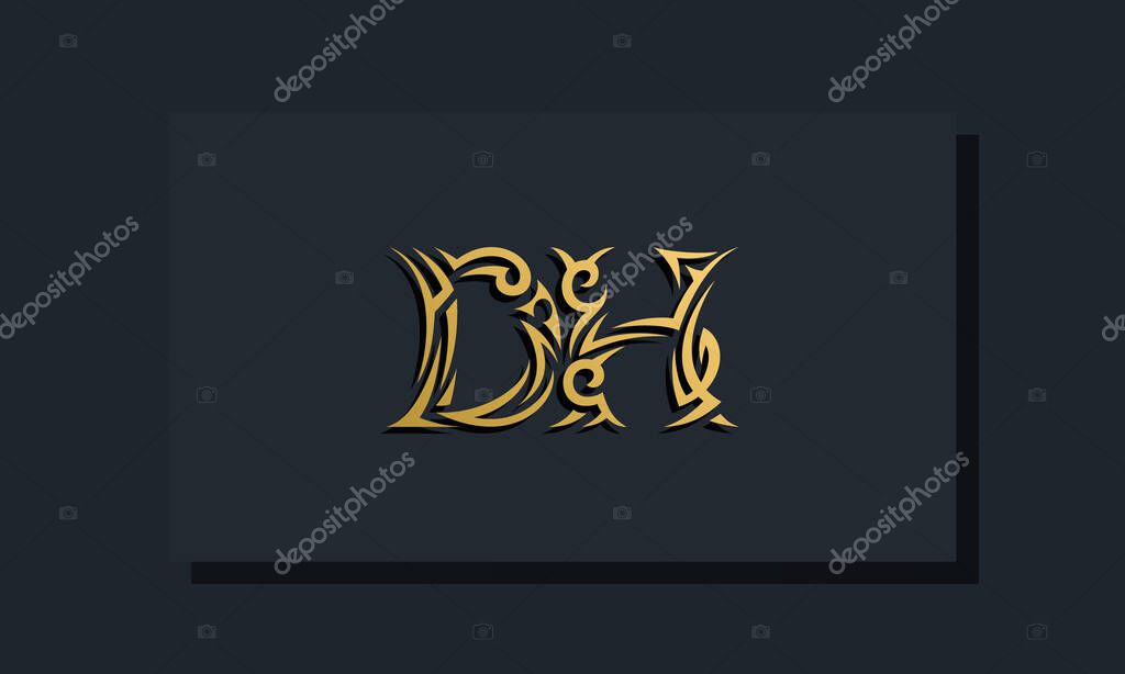 Luxury initial letters DH logo design. It will be use for Restaurant, Royalty, Boutique, Hotel, Heraldic, Jewelry, Fashion and other vector illustration