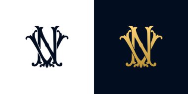 Decorative Vintage Initial letters VN monogram. Suitable for tattoo studio, salon, boutique, hotel, college, retro, interlock style clipart