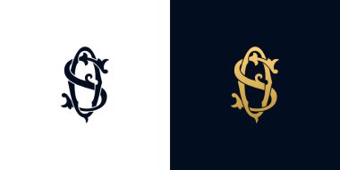 Decorative Vintage Initial letters SQ monogram. Suitable for tattoo studio, salon, boutique, hotel, college, retro, interlock style