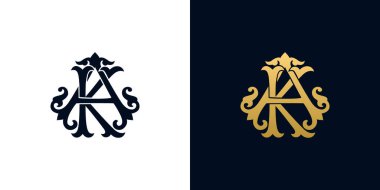 Decorative Vintage Initial letters KA monogram. Suitable for tattoo studio, salon, boutique, hotel, college, retro, interlock style