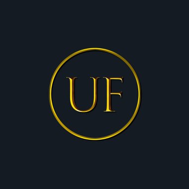 Lüks harfler UF monogramı. Dövme stüdyosu, kuaför, butik, otel, üniversite, retro, kenetlenme tarzı için uygun