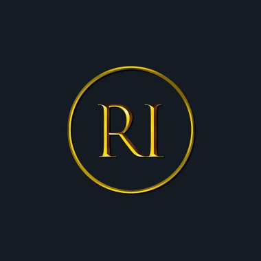 Lüks harfler RI monogramı. Dövme stüdyosu, kuaför, butik, otel, üniversite, retro, kenetlenme tarzı için uygun