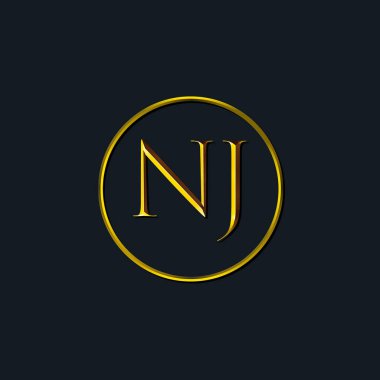 Lüks harfler. NJ harfleri. Dövme stüdyosu, kuaför, butik, otel, üniversite, retro, kenetlenme tarzı için uygun