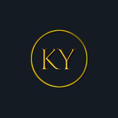 Lüks harfler KY monogramı. Dövme stüdyosu, kuaför, butik, otel, üniversite, retro, kenetlenme tarzı için uygun