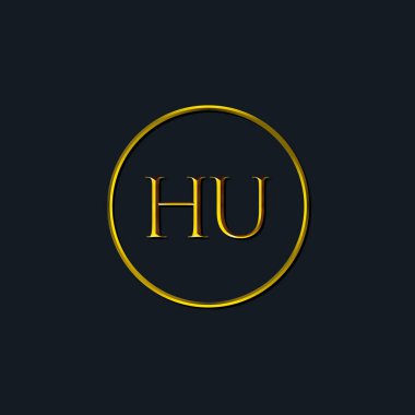 Lüks harfler HU monogramı. Dövme stüdyosu, kuaför, butik, otel, üniversite, retro, kenetlenme tarzı için uygun
