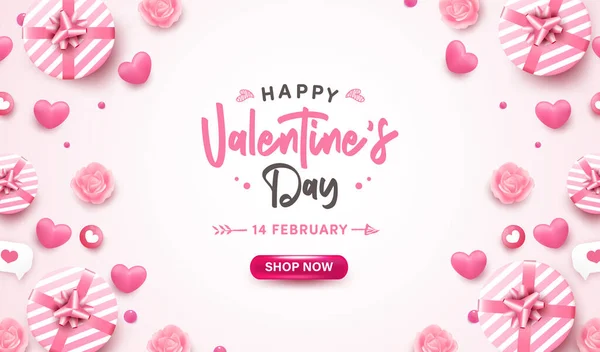 Banner Feliz Dia Dos Namorados Fundo Com Realista Coração Rosa —  Vetores de Stock