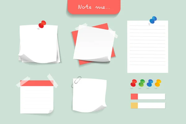 異なるノートペーパーのセット 紙のノートとオフィスの要素 オブジェクトの概念を思い出させる ベクターイラスト — ストックベクタ