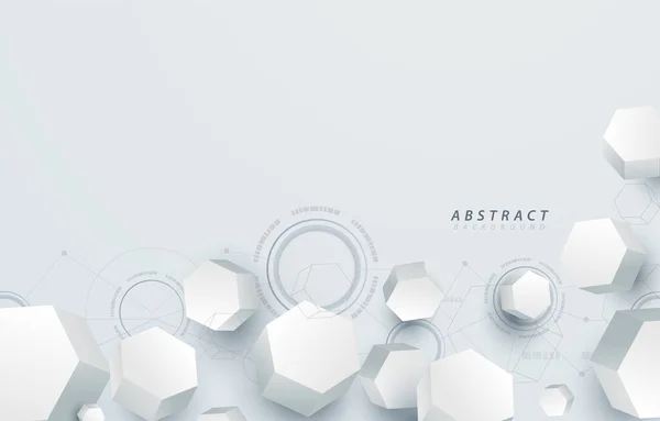 White Geometric Hexagon Shape Elements Minimal Clean Background Design Technology — Stock Vector