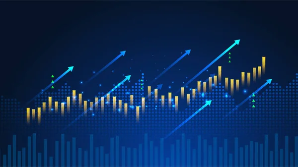 Borsa yatırımlarının mavi arka plandaki ticari mum çubuğu grafiği. Bulls puanı, grafiğin gidişatı. Ekonomi vektör tasarımı.
